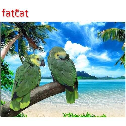 FATCAT Full Square Drill 5D DIY diamond painting Two parrots sky cloud mountain bird palm tree Embroidery Cross Stitch Kit AE425