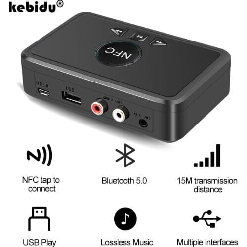 Kebidu NFC Bluetooth 5.0 Audio Receiver USB RCA AUX 3.5MM 3.5 Jack Music Stereo Wireless Adapter For Car Home Speaker