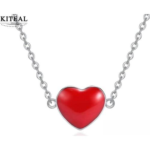 Kiteal New top quality Silver Necklace Fashion Collier Cute Tiny Red Glaze Heart Pendant For Women Girls Lady Gifts