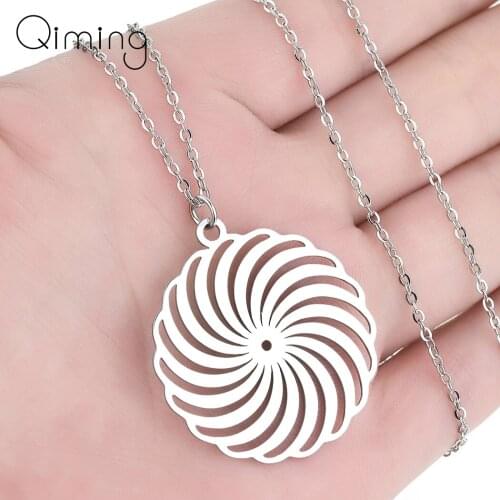 Stainless Steel Circle Spiral Pendant Necklace Female Women Creative Geometric Jewelry Ethnic Vintage Necklace Birthday Gift