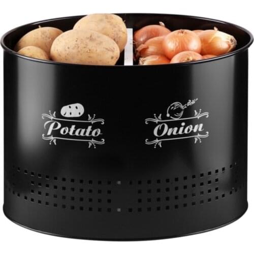 Onion Potato and Garlic Storage Container Box Metal Black Basket Organizer Big Food Container For Kitchen Storing Onion Potato