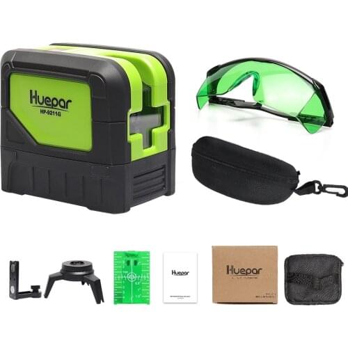 Huepar Green Beam Laser Level 2 Cross Lines 2 Points Professional 180 Degrees Self-leveling+Huepar Laser Enhancement Glasses
