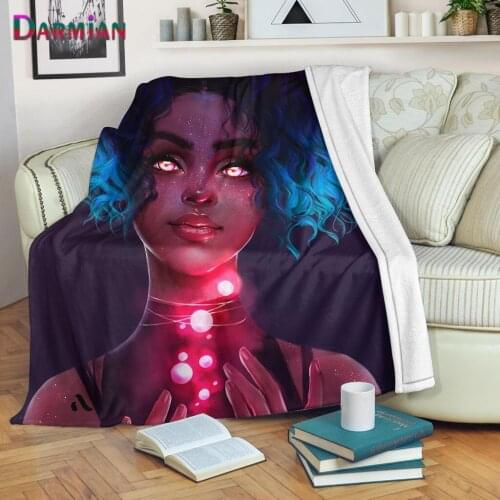 DARMIAN Fashion Couch Bed Blanket Soft Black Magic African Girl Pattern Home Textile Fluffy Flannel Bed Blankets Nap Thin Quilt