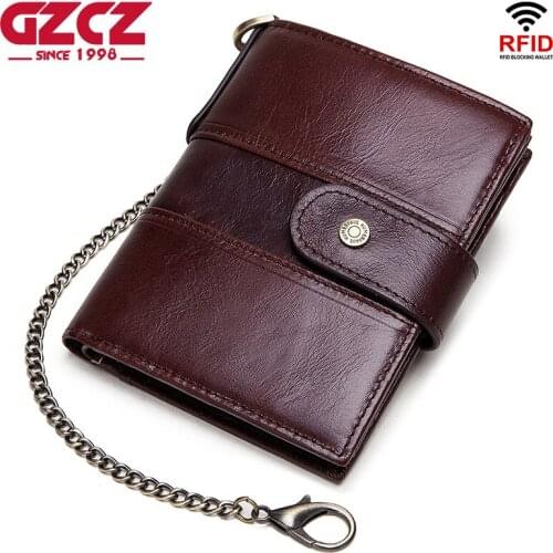Mens purse genuine leather anti theft chain male purse RFID card holder wallet Storage bag coin purse multifunction wallet