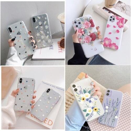Love Heart Floral Soft TPU Phone Case Cover For iPhone 11 Pro 8 7 Plus 6 6S XS 5 5S SE 2020 10 X xs max Matte Back Coque Cute
