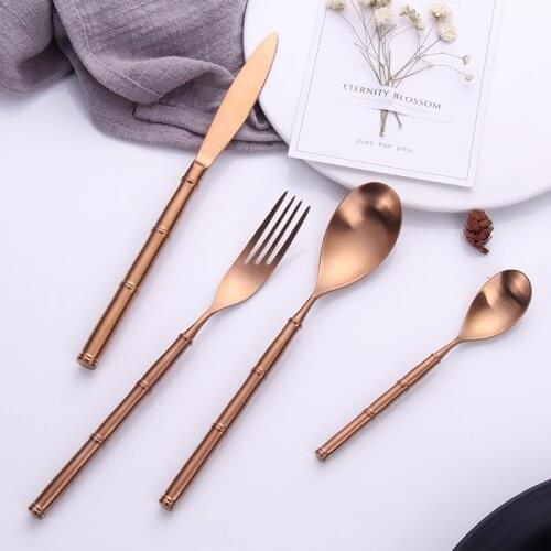 24piece Stainless Steel Gold Cutlery Set Tableware Knife Fork S poon Set Dinnerware Korean Food Bamboo Creactive Golden Cutlery