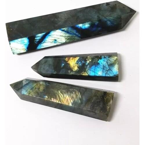Natural Crystal Labradorite Hexagonal Column Crystal Point Mineral Ornament Healing Wand Home Decor DIY Gift Decoration Wicca