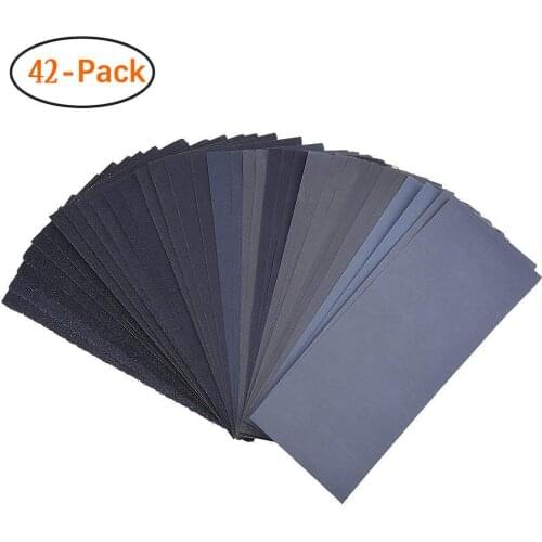 42PCS 120 To 3000 Assorted Grit Sandpaper For Wood Furniture Finishing, Metal Sanding And Automotive Polishing 23 X 9 Cm