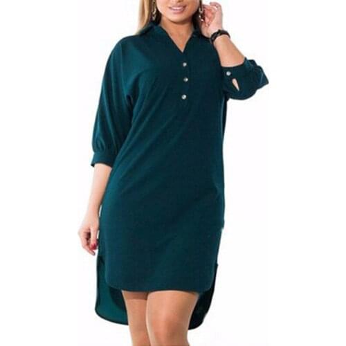 New 2019 Big Size 6xl Woman Dress Autumn Solid Sexy Split Irregular Shirt Dresses Plus Size Long Sleeve Women Clothing 6xl Dress