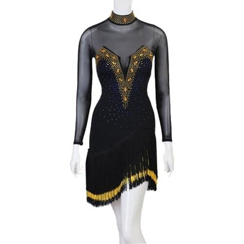 New Latin Dance Costumes Female Long Sleeve Diamond Fringe Clothes Adult/Child Latin Competition Custom Made Clothes DQL3318