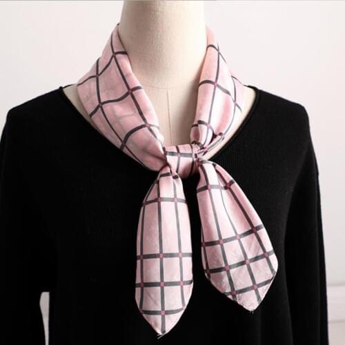 New womens French sunshade clothing decorative small silk scarf Twill lattice pattern summer sunscreen professional small scarf