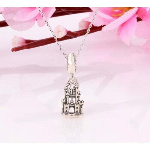 S925 Sterling Silver The new CZ Regal Castle swing charm Pendant Fit Original Charms Necklace