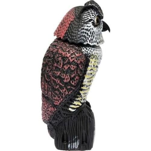 Hot High Quality Realistic Rotating Head Owl Bird Repellent Bird Pest Control Scarecrow Garden Courtyard Decoration Voice Type