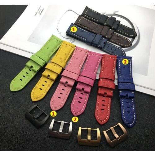 Vintage Italian cow ostrich leather watch band 22mm 24mm blue green purple bracelet watchband For PAM441/Panerai belt free tool