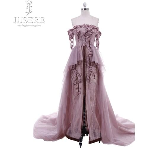 Luxury Off The Shoulder Evening Dresses Sequins Appliques Decor Formal Gown Long Sleeves Beading Crystal Evening Gown Real Photo