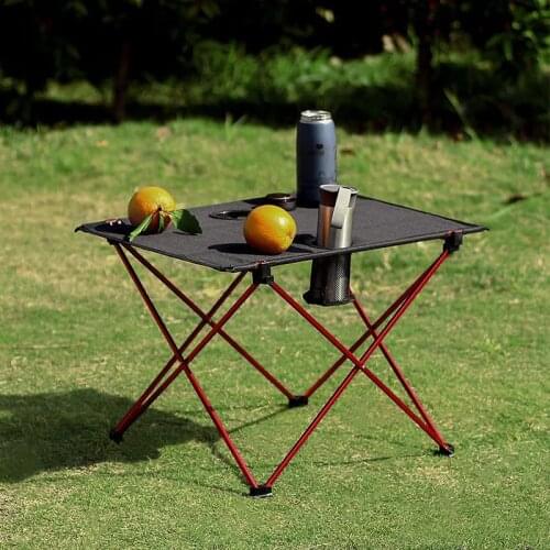 Outdoor Folding Cloth Table | Water Resistant | Portable | Camping Beach Picnic and Fishing | Red & Sliver