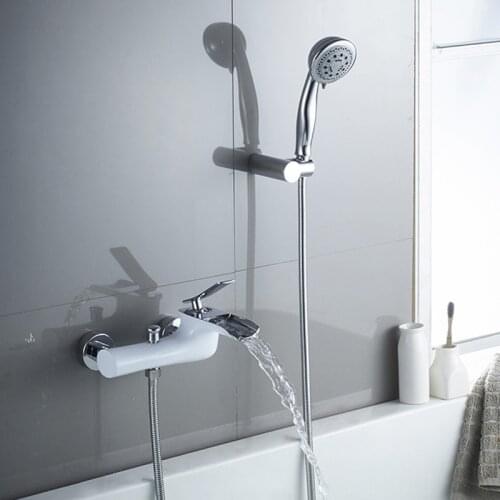 Bathtub Faucets White & Chrome Finish Bath Shower Set Shower Set Bathtub Mixer Tap Dual Contral Shower Wall Mounted For Bathroom