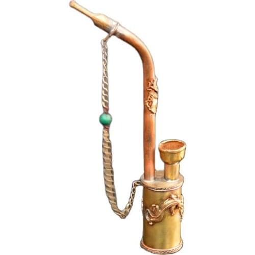 China Old Beijing Decorated Pure Handwork Copper Hookah Pipe 7inch High
