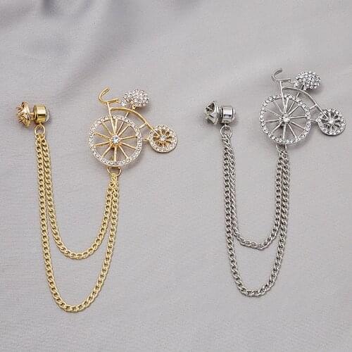Vintage Bicycle Iron Tower Crystal Chain Brooch For Women Girls Fashion Design Shirt Dress Pins Badge Jewelry Accessories Gifts