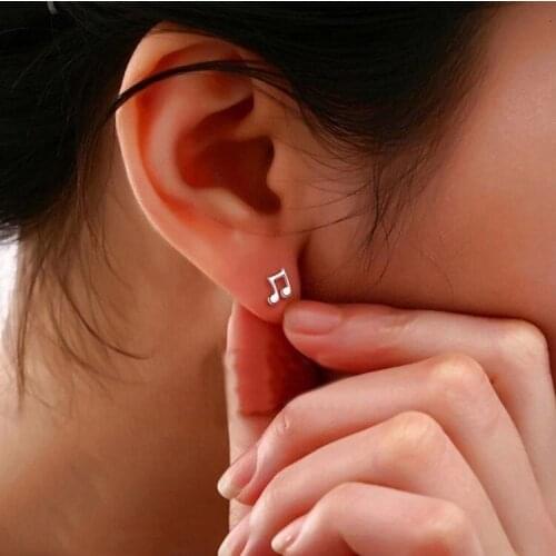 Womens Fashion Simple Cute Musical Notes Silver Color Stud Earrings for Girls Eat Post Earrings Lover Gifts Fine Jewelry