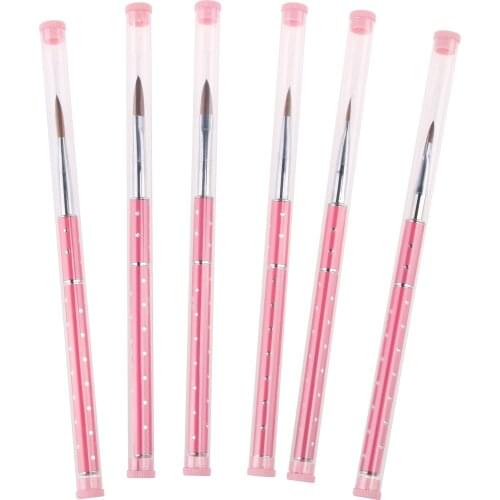 1Pc Nail Art Pen Acrylic Brush Metal Handle With Powder Rod Hair Pencil UV Gel Drawing Painting Nail Liner Brush Pennicure Tools