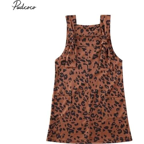2020 Fashion Girls Straps Dress Toddler Kid Baby Girls Clothes 1-6Y Leopard Dungaree Bib Dress Braces Dress Summer Spring Outfit