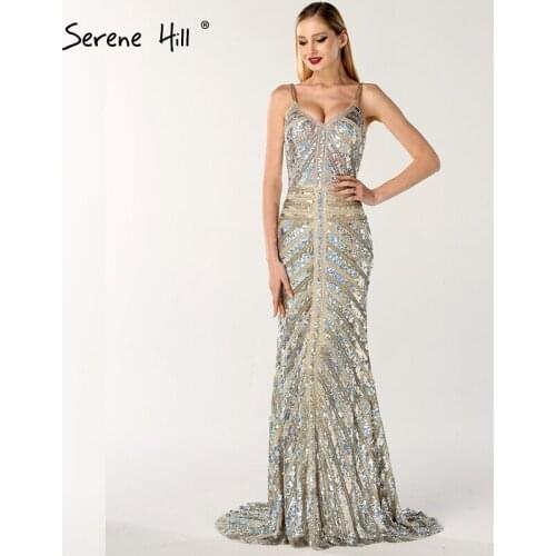 2018 Mermaid Sequined Luxury Sexy Evening Dresses Long Dubai Sleeveless Sparkle Evening Party Real Photo LA6644