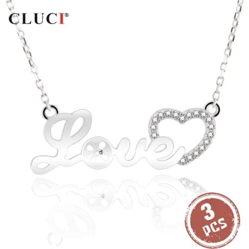 CLUCI 3pcs 925 Sterling Silver Letter Pendant Women Zircon Jewelry Silver 925 Love Heart Necklace Gift for Girlfriend SN039SB