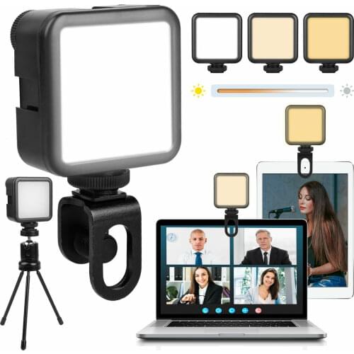 360° Video Conference Lighting Kit LED Light for YouTube Camera +3 Shoe Mount+Ballhead+Mini Triopd