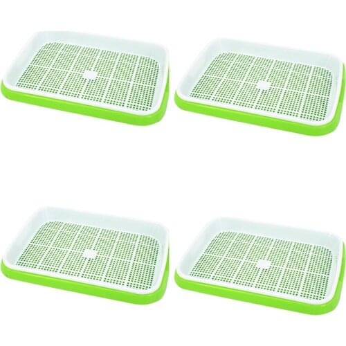 4Pc/Set Plant Flower Germination Tray Box Double-Layer Seed Sprouter Nursery Tray Hydroponics Basket (Green#)