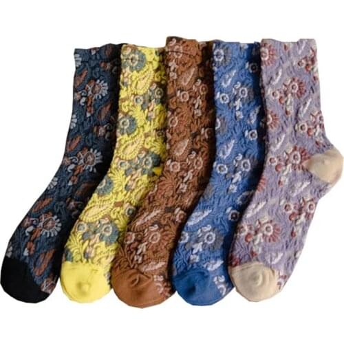 5 Pairs Brand Socks Set Cotton Winter Warm All-Match Fashion Long Socks Women Skateboard Harajuku Retro National Style Casua