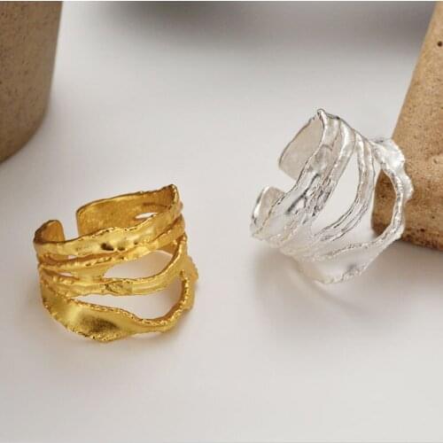 Amaiyllis S925 Sterling Silver Irregular Hollow Wrinkle Texture Ring Light Luxury Simple Open Index Finger Ring Jewelry