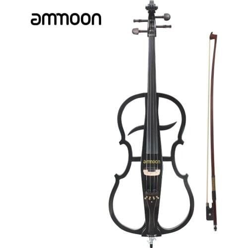 Ammoon 4/4 Solid Wood Electric Cello Violoncello Ebony Fittings in Style 1 with Tuner Headphone Gig Bag