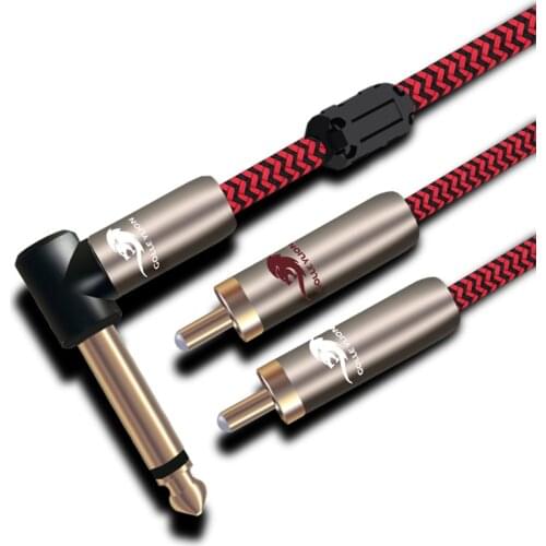Audiophile Audio Cable Angle MONO 1/4” 6.35mm to 2 RCA Guitar Electric Organ 1/4 Inch TS Jack Splitter Cable 1M 1.5M 2M 3M 5M 8M