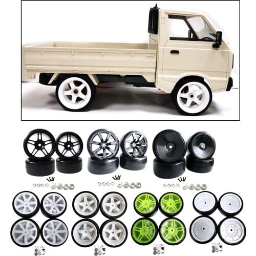 4 pcs RC Car Drift Rubbe Tires with Wheel Rims for WPL D12 1:10 RC Truck Upgrade Parts On-road Wheels Assembly Parts