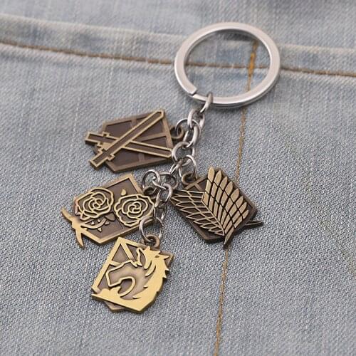 Attack on Titan Keychain Anime Wing of Liberty Pendant Metal Bronze Keyring Fashion Jewelry for Men Gift Key Chain