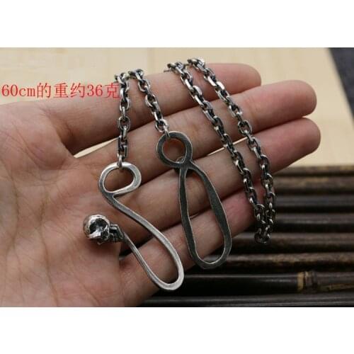 Solid 925 Sterling Silver Thai Men Women Cuboid LINK Mens oxidized Skull pendant chain necklace A4976