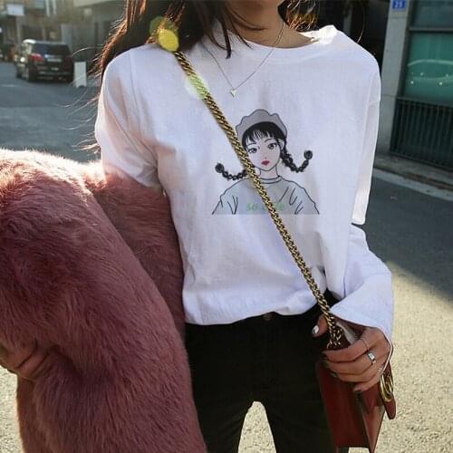 T-shirt Women Long Sleeve Tee Simple Girls Loose All-match Womens Student Korean Style Daily T-shirts Trendy Female Clothes Top