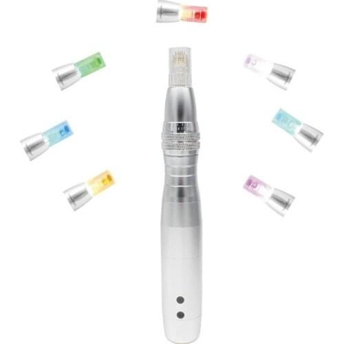 Hot Sale Rechargeable Electric Derma pen 7 color LED Photon Wireless Microneedle Pen For Beauty Care