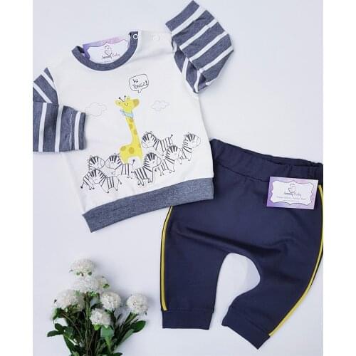 Jaju Baby, Navy Blue-White Giraffe and Zebra Printed Best Friends 2-piece Set