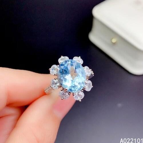 KJJEAXCMY fine jewelry S925 sterling silver inlaid natural blue topaz new girl noble gemstone ring support test Chinese style