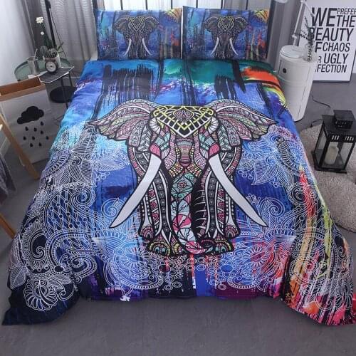 Fanaijia India Elephant Print Duvet Cover set with pillowcase 3pcs Bedding Set Bohemian Design US Queen King Bed bedline