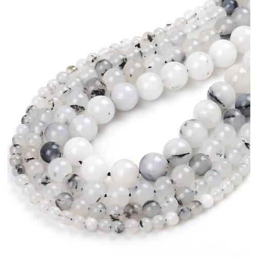 Natural Stone Black Rutilated Quartz Round Loose Beads For Jewelry Making DIY Bracelet Earrings Accessories 15'' 6/8/10/12mm