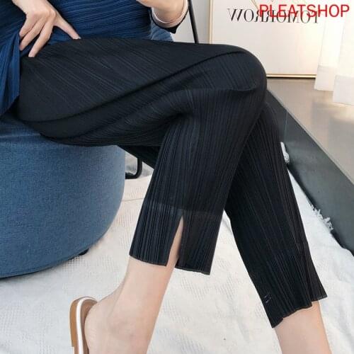 MIYAKE Pleated Trousers 2020 Spring and Summer New Split Loose Skinny Pencil Pants Pantalon Femme Trousers Women