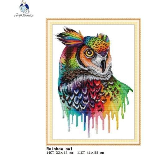 Rainbow owl counted cross stitch kit Aida11ct14ct colorful animal pattern DIY embroidery needlework set home decoration painting