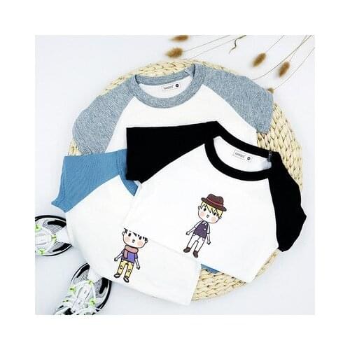 2021 New Korean Childrens Cotton T Shirt Childrens Short-sleeved T-shirt Fashion Baby Boys and Girls Cute Top Tees Outwear