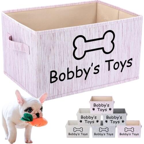 Personalized Pet Toy Storage Box Free Dog Name Printing Custom Dog Cat Toy Storage Container Foldable Bag Basket For Dogs Cats