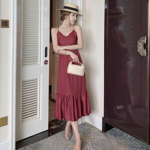 Fashion Summer French Retro Sexy Strap Sleeveless Midi Party Dress Ladies Robe Elegant Coffee Break Casual Backless Beach Dress