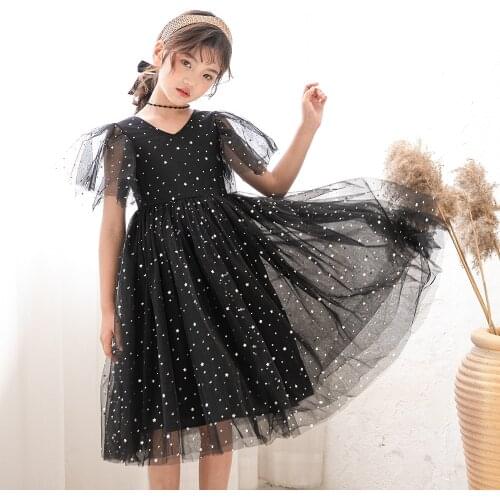 Girls Princess Dresses Kids lace Short sleeve Star Sequins dress for Teenage Girl Party wedding clothes Children Costume3-14Year