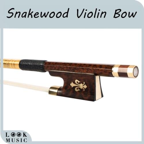 Professional Violin Bow 4/4 Size Snakewood Bow Fiddle Round Stick Exqusite Pattern Natural Mongolia Horsehair Bow